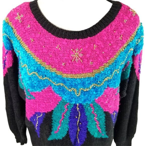 Vintage Distinctly Different Womens Abstract Colorblock Pullover Sweater Size 40 - Picture 10 of 12